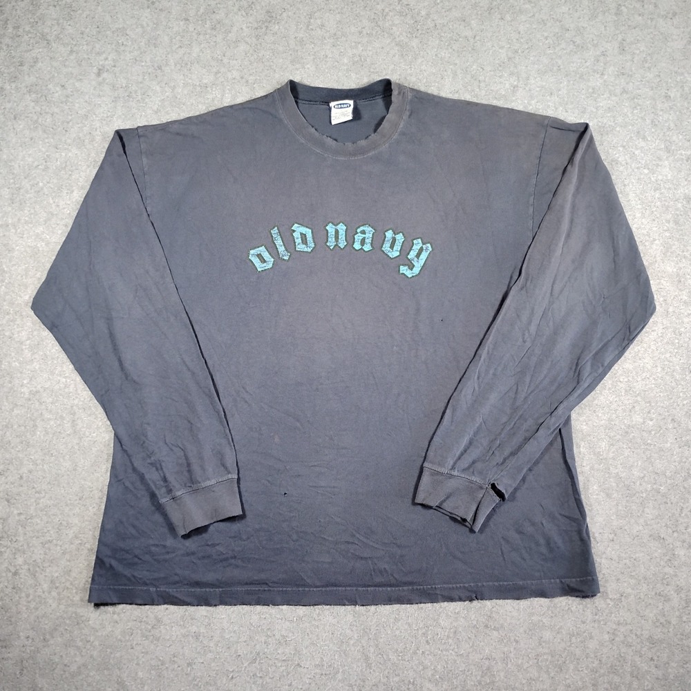 Vintage Old Navy Men L Distressed Long Sleeve T-Shirt Tribal Skull Gothic Black